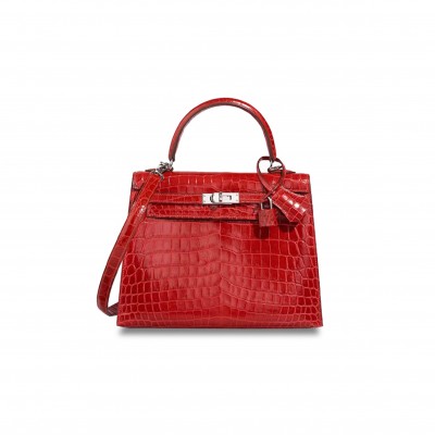 HERMÈS MASTER KELLY 28 ALLIGATOR LEATHER ALLIGATOR RED SILVER BUCKLE (28*22*10cm) 